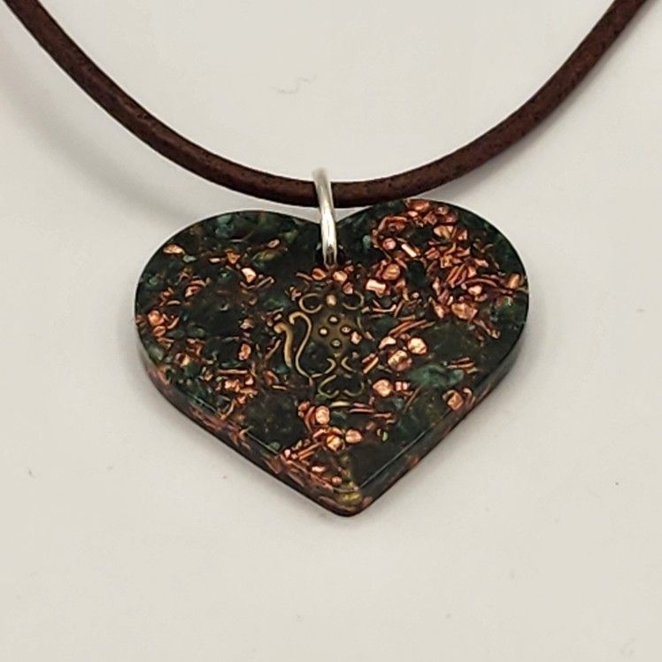 Heart Orgonite Pendant with Fuchsite & Hidden Key – EMF Protection Jewelry – One of a Kind Functional Energy Art
