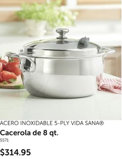 cacerola de 8qt acero inoxidable 5play vida sana
