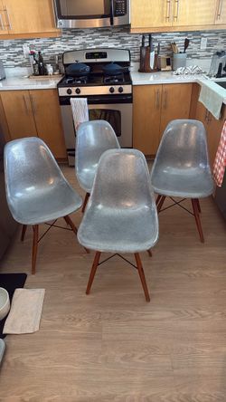 Set of 4 Eames-Style Shell Chairs with Wood Legs