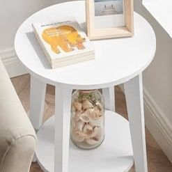 VASAGLE Side Table, Small Round End Table with Lower Shelf, Nightstand for Small