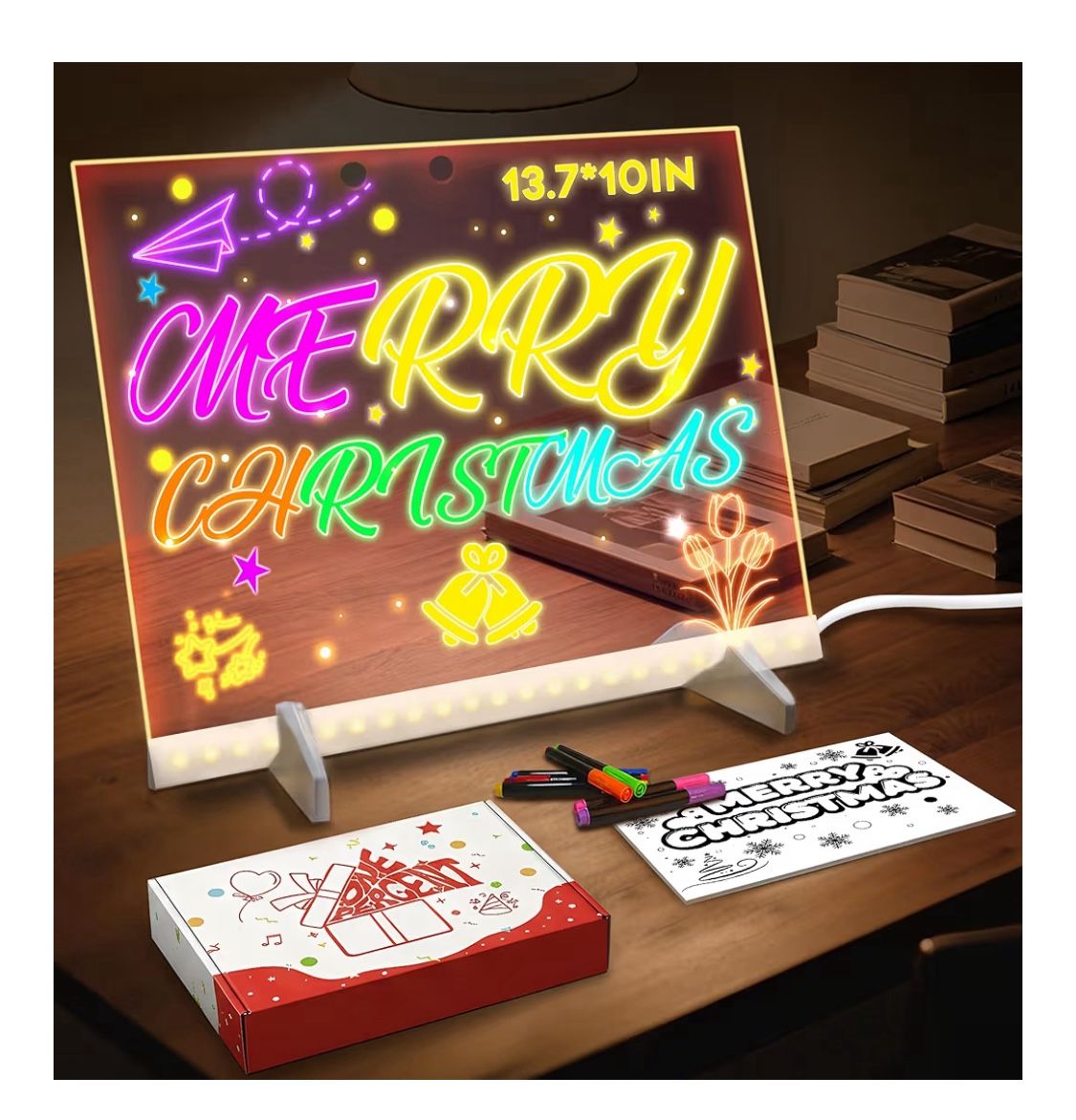 Doodle Glow Board -13.7'' X 10" LED Drawing Board for Room/Store/Festival/Christmas Gifts,etc. with 4 Modes & 7 Colors, LED Glow Drawing Board with Ad