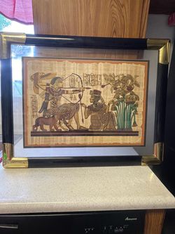 Set of 2 Vintage Framed Egyptian Papyrus Art
