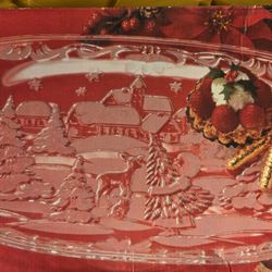 Christmas Cut Glass Tray Vintage