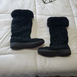 Coach Leather Logo Sherpa-lined Boots Ladies Size 6 Excellent Condition