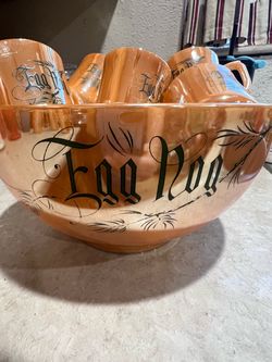 Vintage fire king egg nog punch bowl