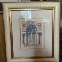 Thomas R. Dawkins Original Art Deco Watercolor Doorway Miami Beach Signed Framed