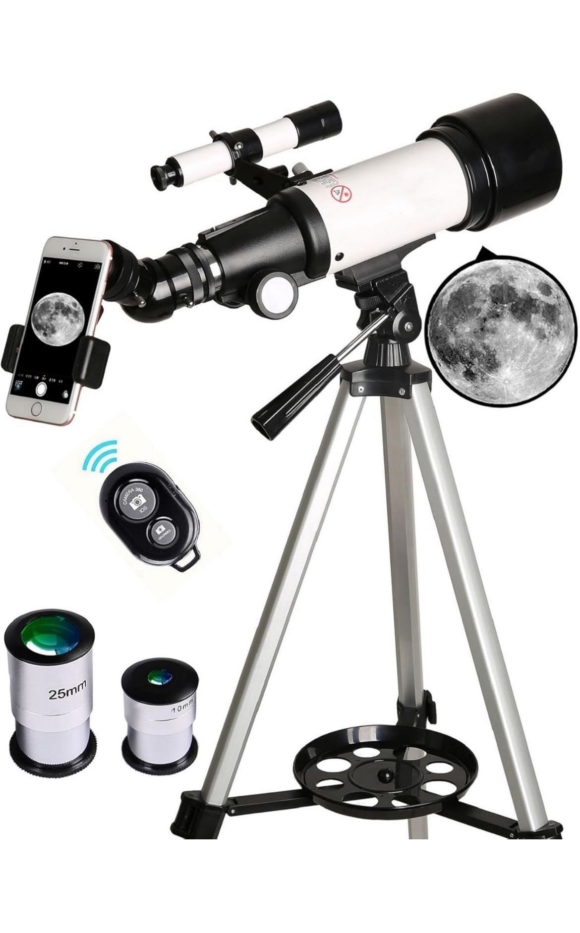 Telescope, 70mm Aperture 400mm AZ Mount Astronomical Refracting Telescope for Kids Beginners - Travel Telescope with Carry Bag, Phone Adapter and Wire