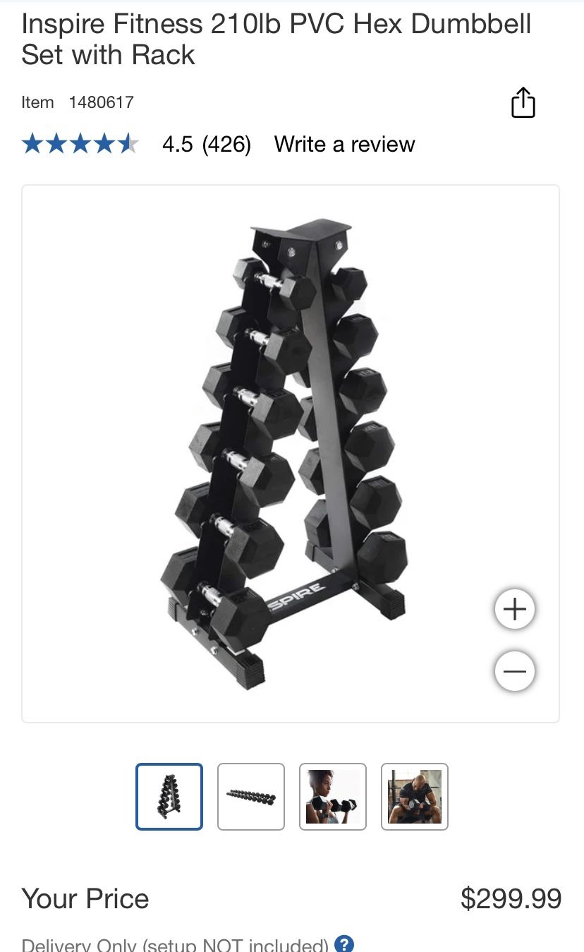 INSPIRE FITNESS 210lbs PVC Hex Dumbbell Set With Rack