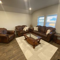 Leather Couch Set With Coffee Table And Side Tables