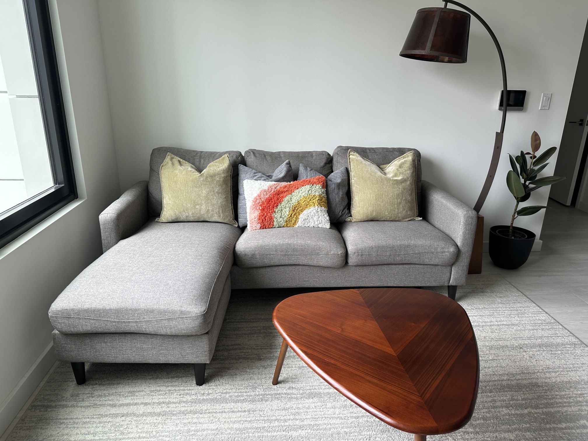 2pc Mid Century Reversible L-Shaped Sectional Gray Couch Sofa