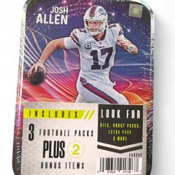 Josh Allen NFL Football Mystery Tin Sealed 3 Packs + 2 Bonus Items