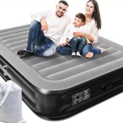 Queen Air Mattress with Built in Pump,18'' Durable Air Bed for Camping,Home&Guests,Fast&Easy Inflati