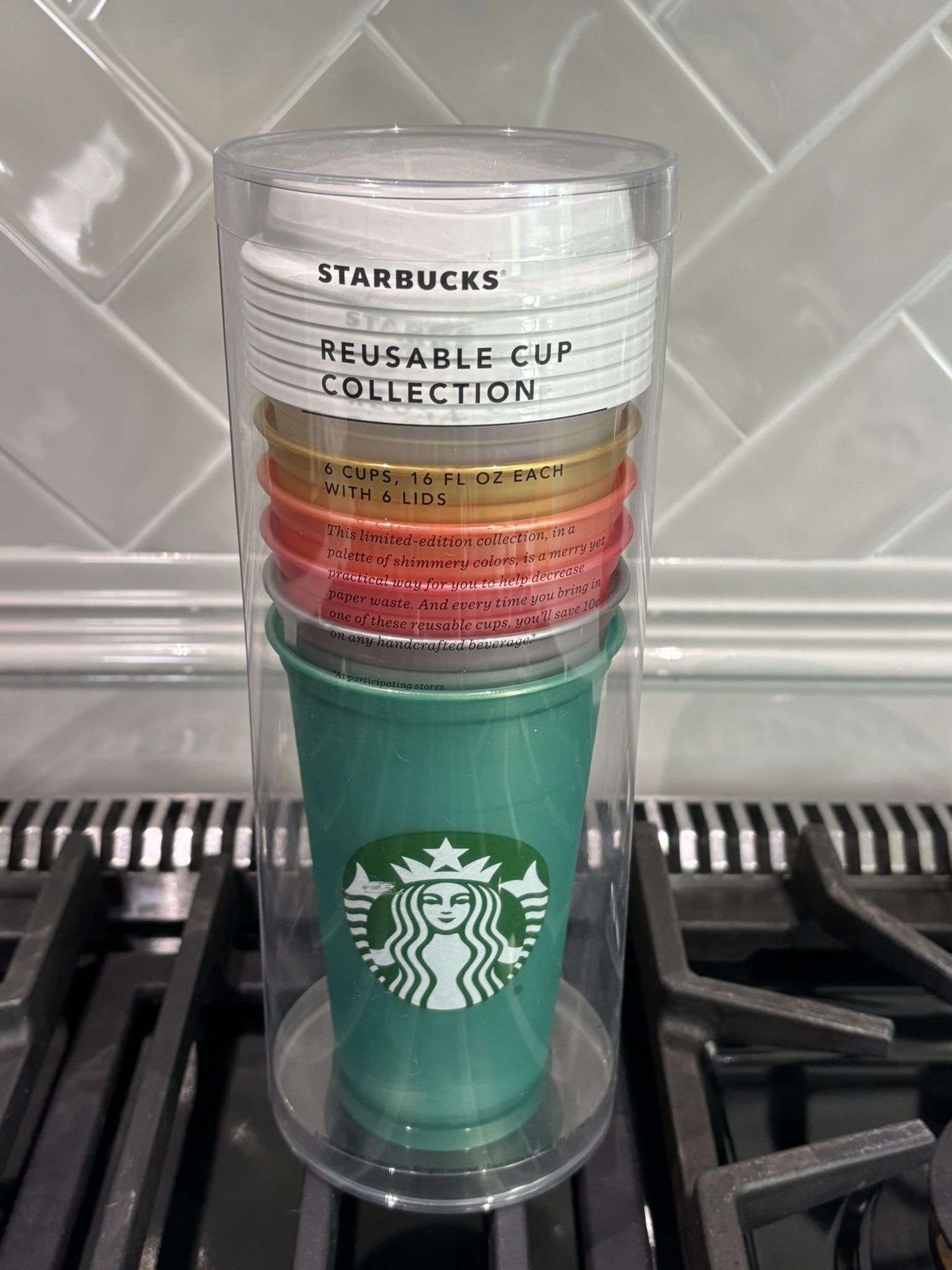 RARE 2018 Starbucks Shimmery plastic coffee cup 6 pack - NEW