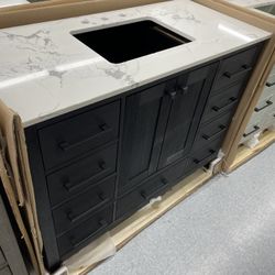 Bathroom vanity cabinet 48” solid mango Quartz top with sink and backsplash 