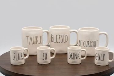 Rae Dunn Mug & Espresso Cup Bundle (7 Pieces Total: Taurus, Blessed, Be Curious, etc.)