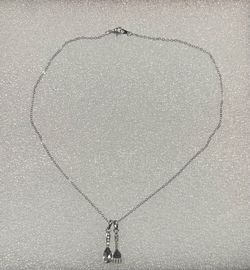 Silver Pendant Necklace With Miniature Spoon And Fork