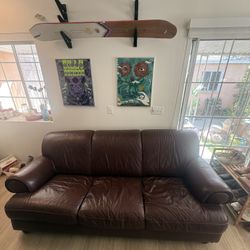 Brown Genuine Leather 3-seat Couch