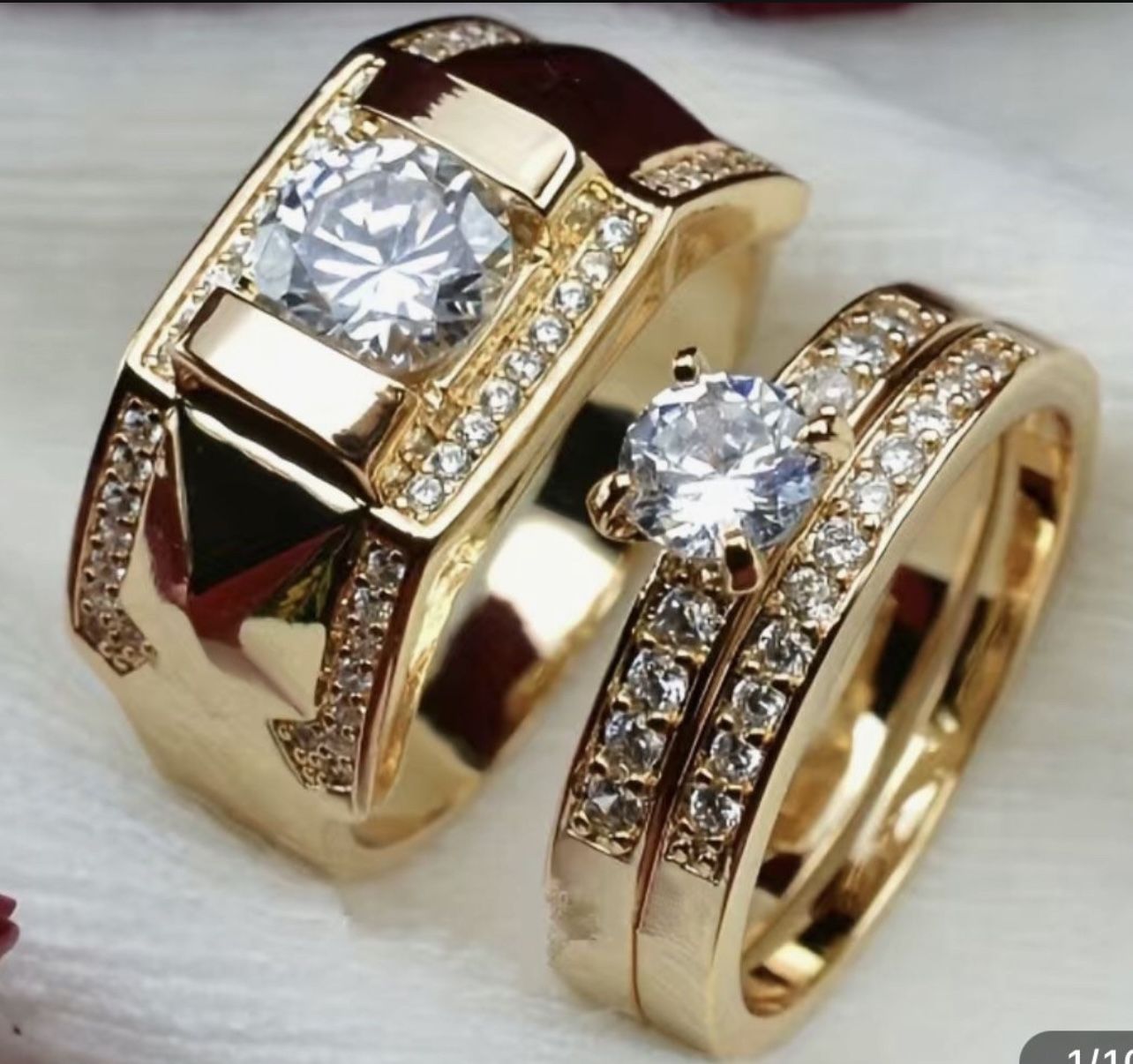 *SALE* 3 PC Couples Wedding Engagement Created White Sapphire Rings Sz 7/8/9/10/11/12/13