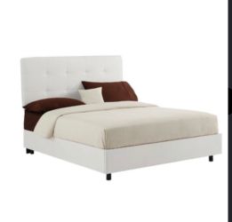 Queen Upholstered Bed with a grey finish, featuring a queen-sized footboard and side rails