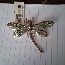 New Sterling Silver Dragonfly Pin 3 Inch 