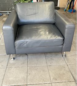 Grey Leather Armchair with Metal Legs