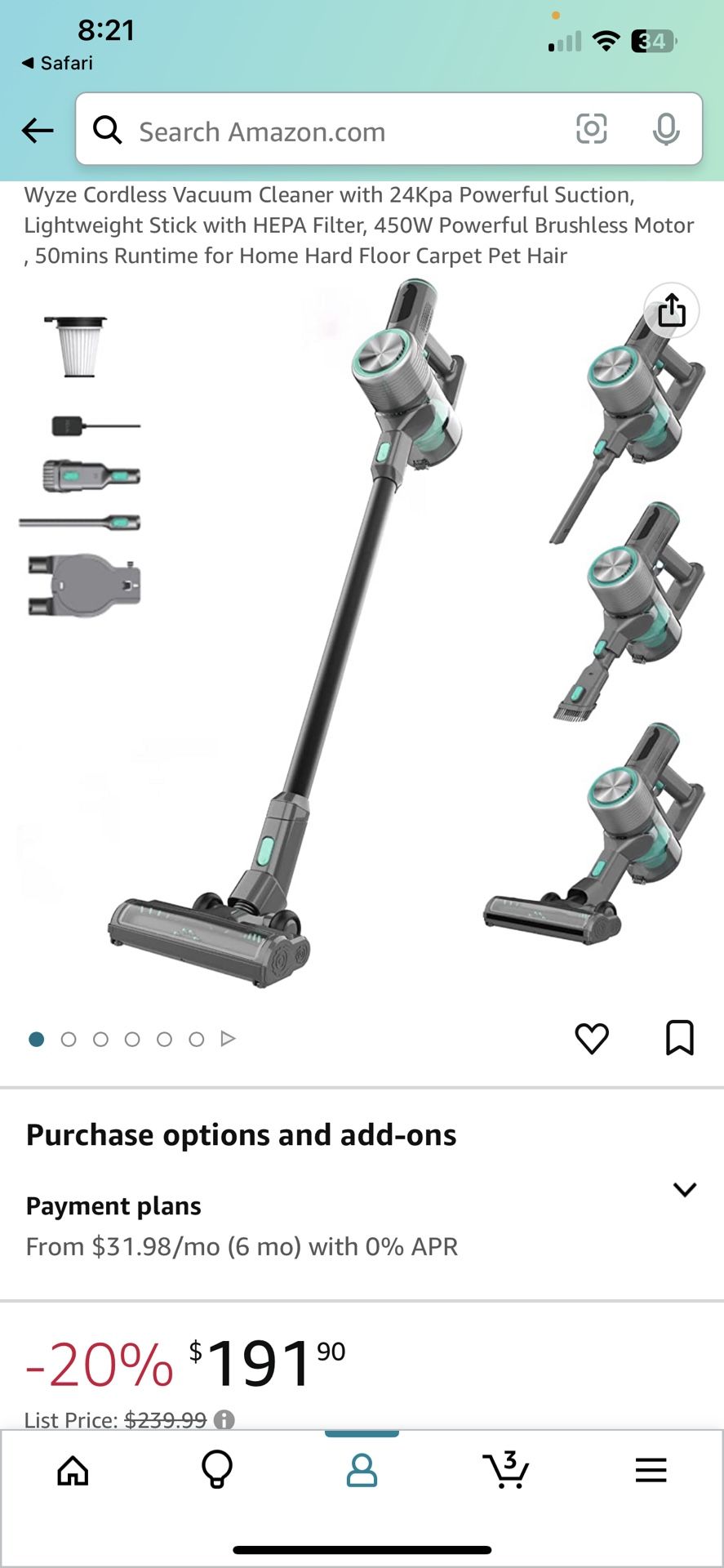 Wyze Cordless Vacuum Cleaner with 24Kpa Powerful Suction, Lightweight