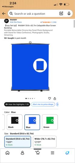 RAUBAY Collapsible Blue Screen Backdrop 59.8x82.7in