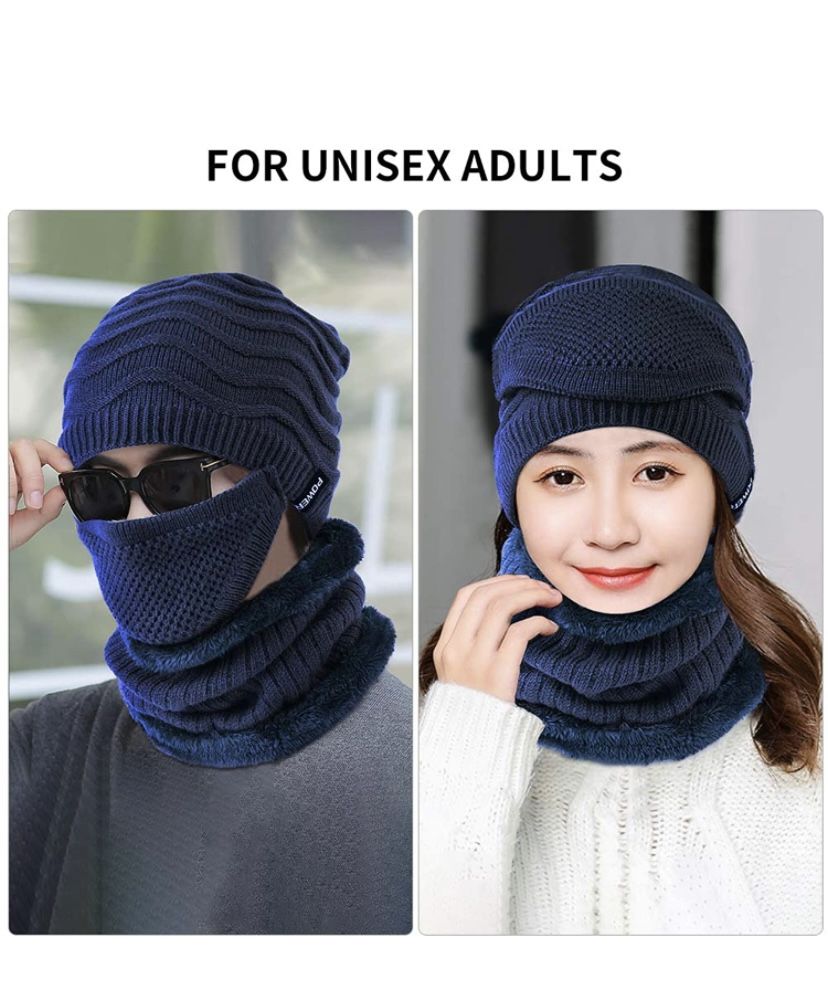 3 PCS Winter Beanie Hats Scarf Set