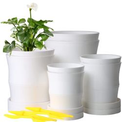 Brajttt Plastic Flower Pots, Bamboo Shape Flower Pots, Garden Pots with Drain Holes and Detachable Plates, Set of 8,