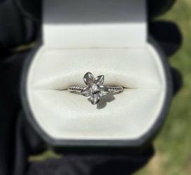 Jewelry Antique 14k solid white gold natural diamonds 0.06CTW ring flowers sz 7.00