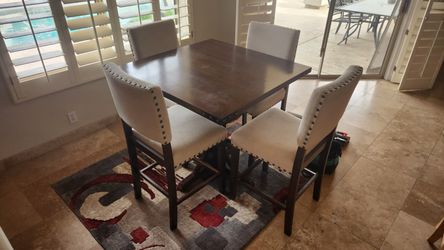 High-Top Dining Set – Dark Wood Table & Chairs