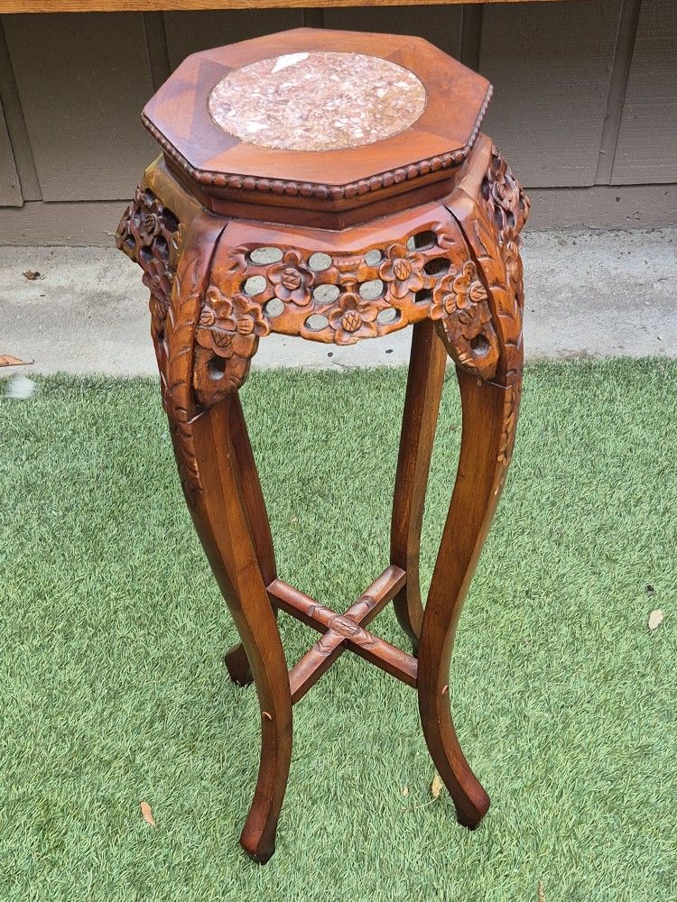 Antique Chinese Hand Carved Rosewood Stand with a Marble Top