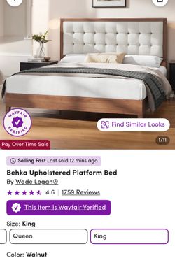 Behka Upholistered platform bed walnut king size