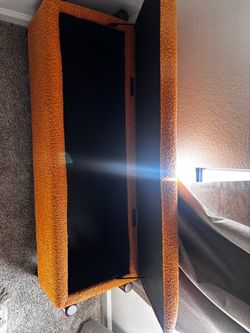 Ottoman Bench with 20 Gallons Storage Space for Bedroom End of Bed, Fabric Upholstered Entryway Bench with Seating for Livingroom, Orange