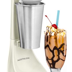 Nostalgia Two-Speed Electric Milkshake Maker and Drink Mixer, Includes 16-Ounce Stainless Steel Mixing Cup and Rod, Cream