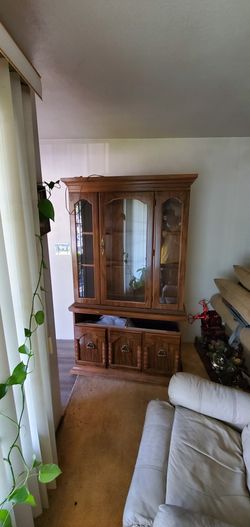 Wood Vanity Lighted China Glass Cabinet Complete