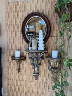 Vintage Large Oversized Gold Gilt Sconce Wall Shelf Ornate Hollywood Regency Traditional Patina  