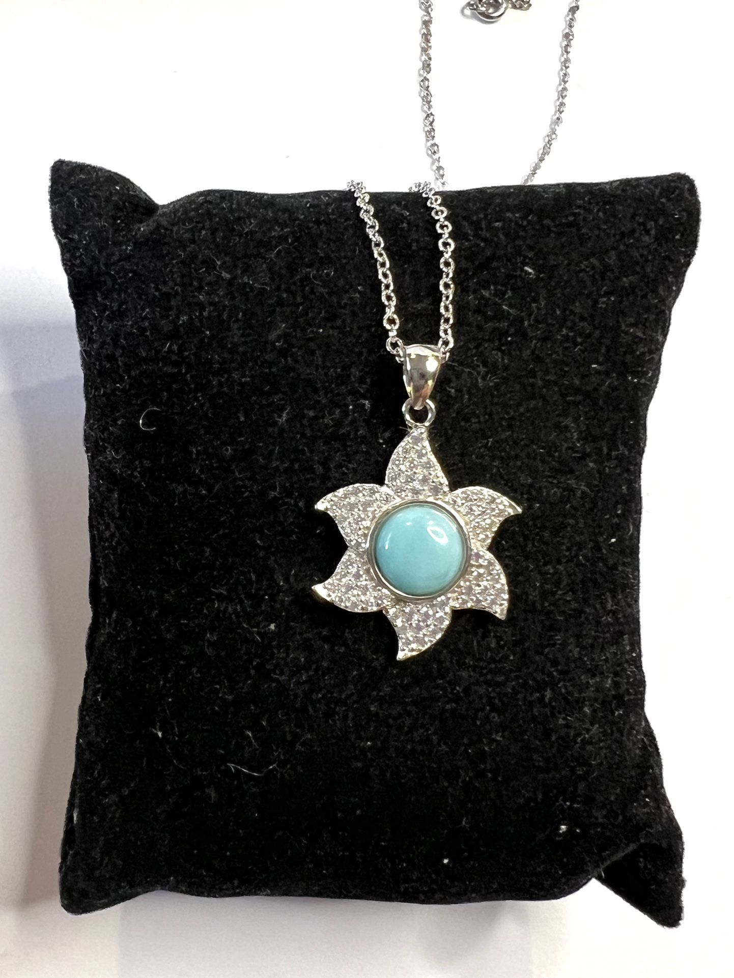 925 Sterling Silver Larimar Sun pendant with chain necklace size 18”