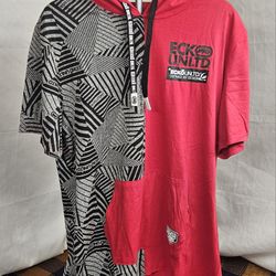 Men's ECKO UNLTD Hoodie T-Shirt Split Colorblock Short Sleeve Tee Sizes L & XL True Red