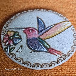 Hand-Painted Hummingbird Leather Patch Magnet