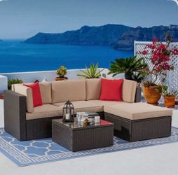 Patio Furniture 5 Pieces PE Wicker Outdoor Sectional Sofa Set With Ottoman