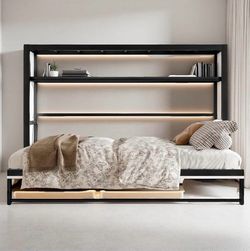 Hidden Wall Bed Cabinet Twin with Shelves