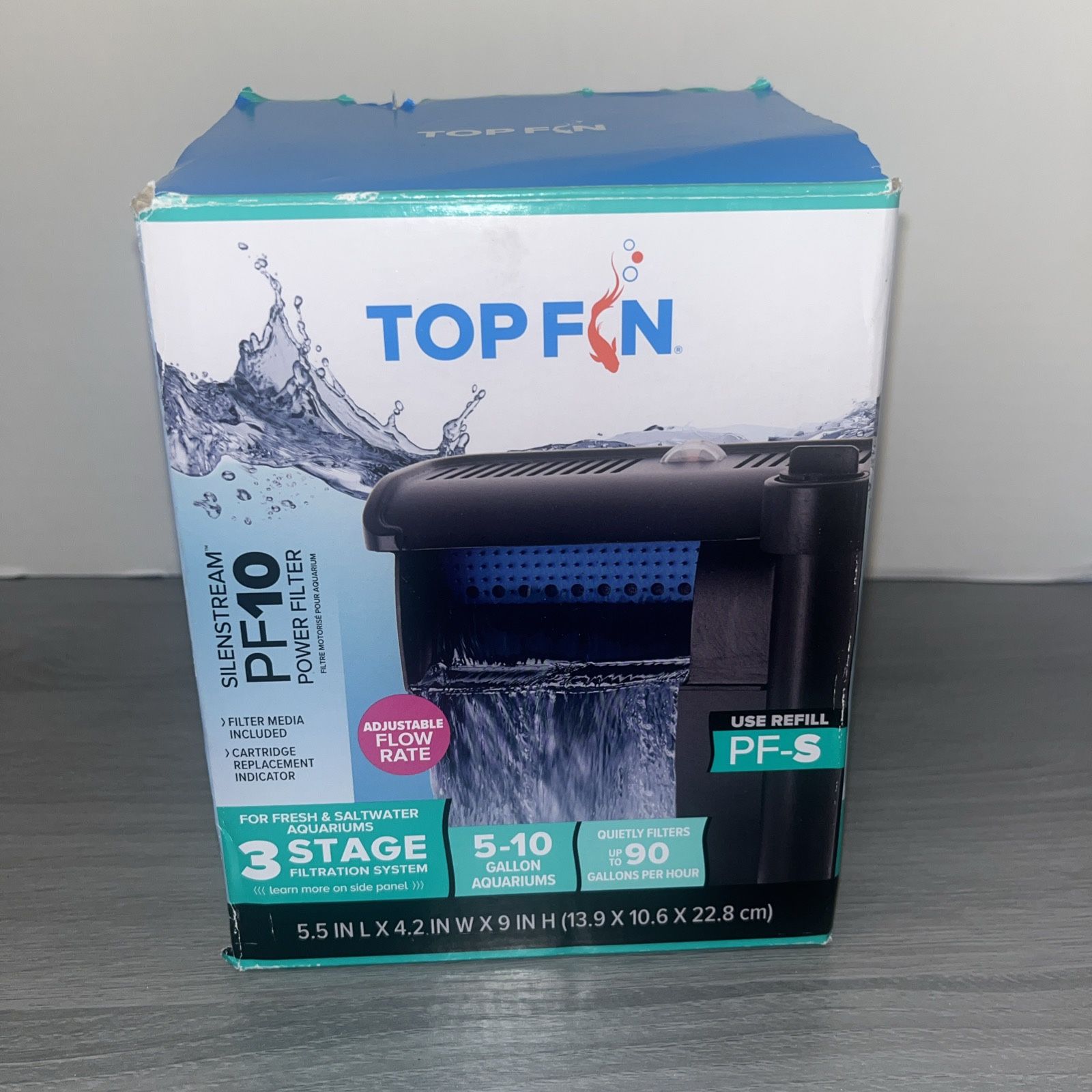 Topfin Silentstream PF10 Power Filter Oxygen Pump 3 Stage 5-10 Gallon Aquarium