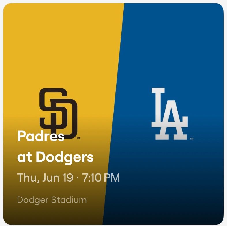 Padres Vs Dodgers ( Field Level Aisle Seats )