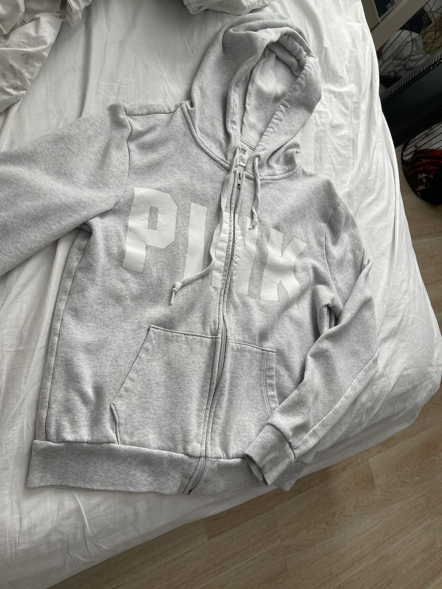 PINK light gray zip up hoodie M 