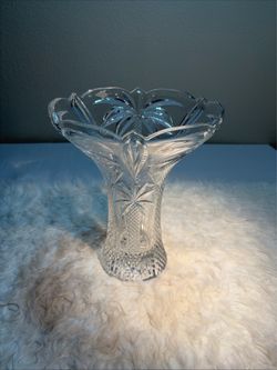 Shannon By Godinger 12" Flower Vase Palm Trees Clear Crystal Trumpet South Beach
