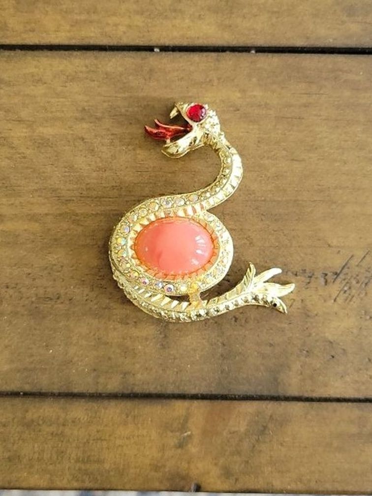 Brooch 1960s Aurora Borealis Jelly Belly Sea Serpent.