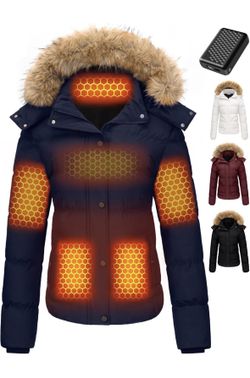 New xl Wulcea Graphene Heated Jacket coat winter snow blue fur hood