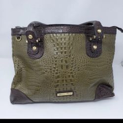 Etienne Aigner Olive/ Brown Croc Embossed Leather Tote Bag