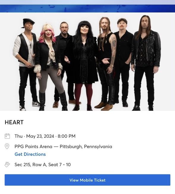 Heart Concert Tickets May 23rd
